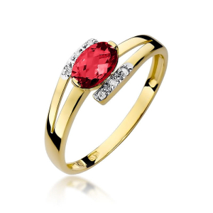 Pierścionek ze złota z Rubinem 0,60ct i Diamentami próby 585. W-0119R